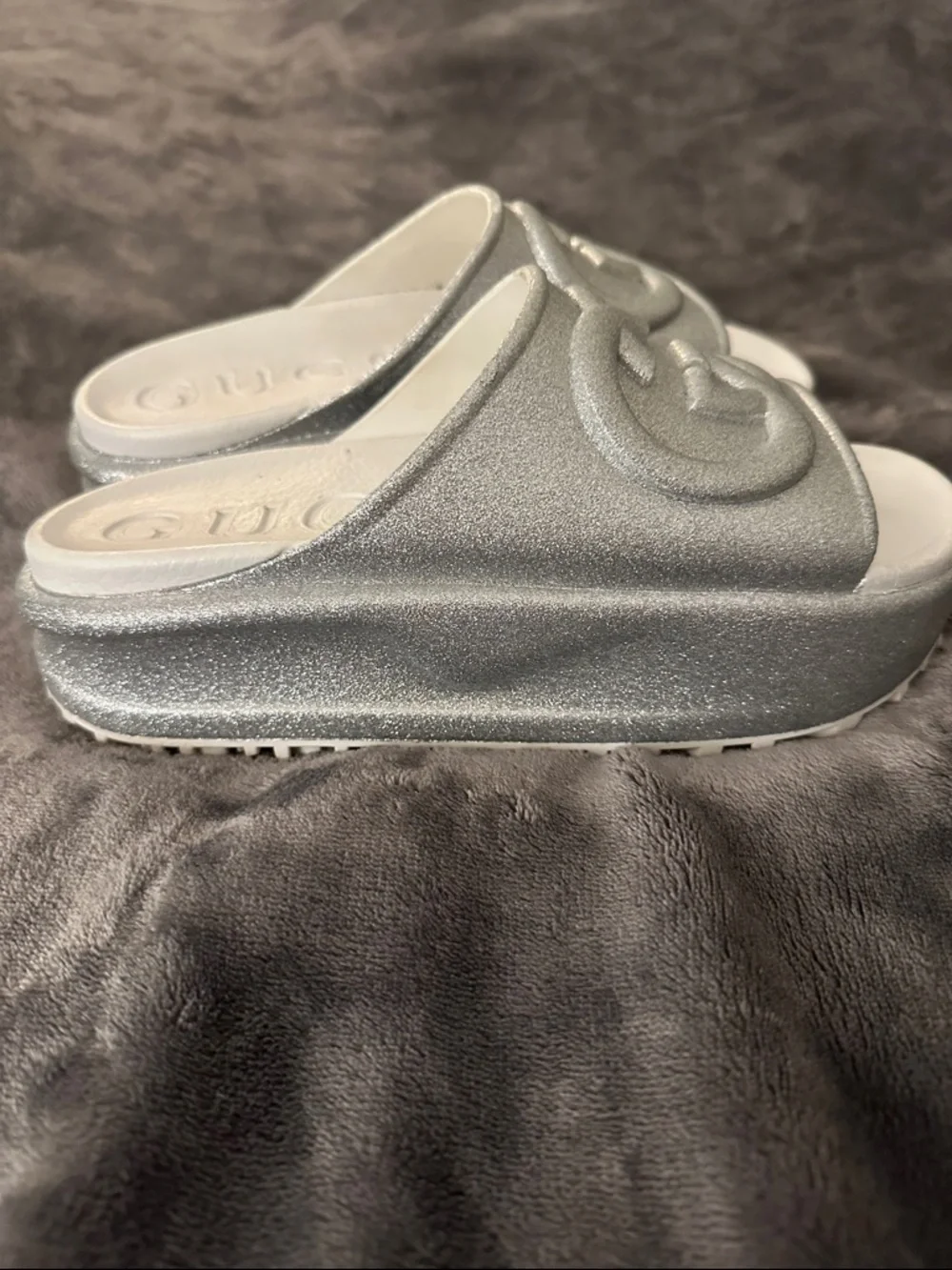 Gucci Silver Platform Slide Sandals